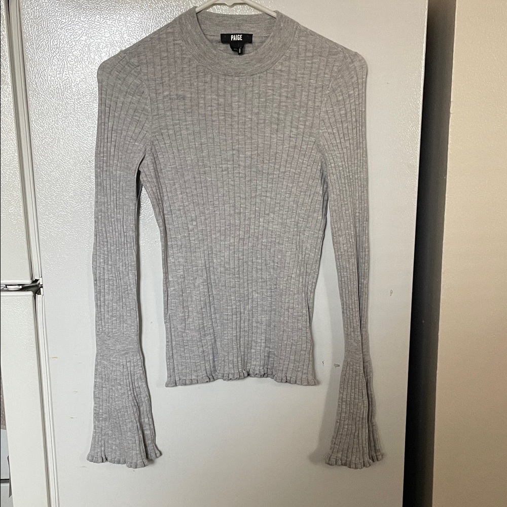 PAIGE XS‎ Light Gray Ribbed Long Sleeve Cotton Nylon Silk Top